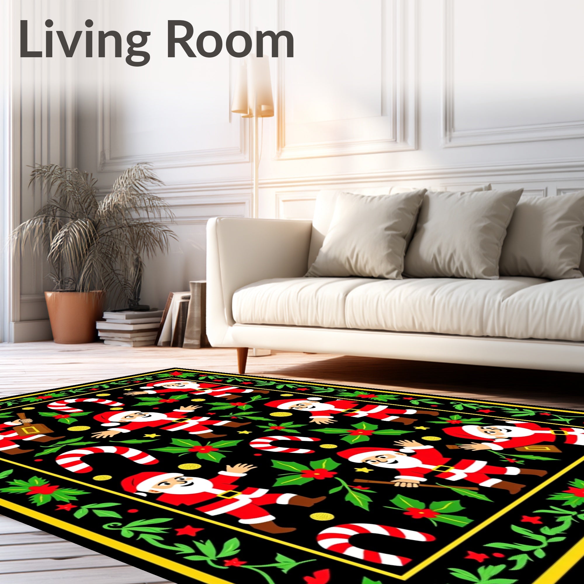 Merry Santa Claus Holly Candy Cane Collage Rug