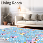 Whimsical Pink Houses White Trees Rug