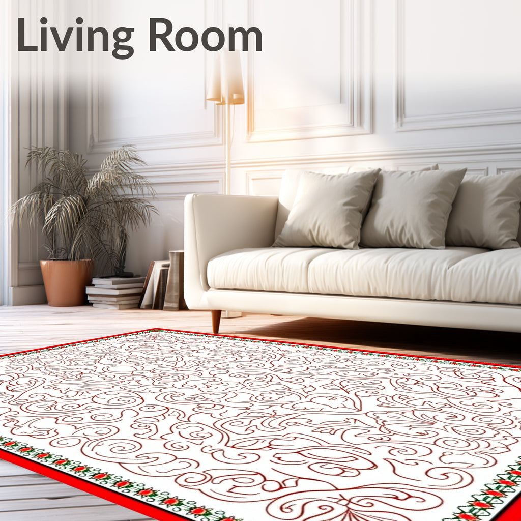 Intricate Red Floral Vines Border Rug