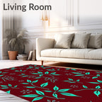 Burgundy Teal Leafy Sprig Floral Rug
