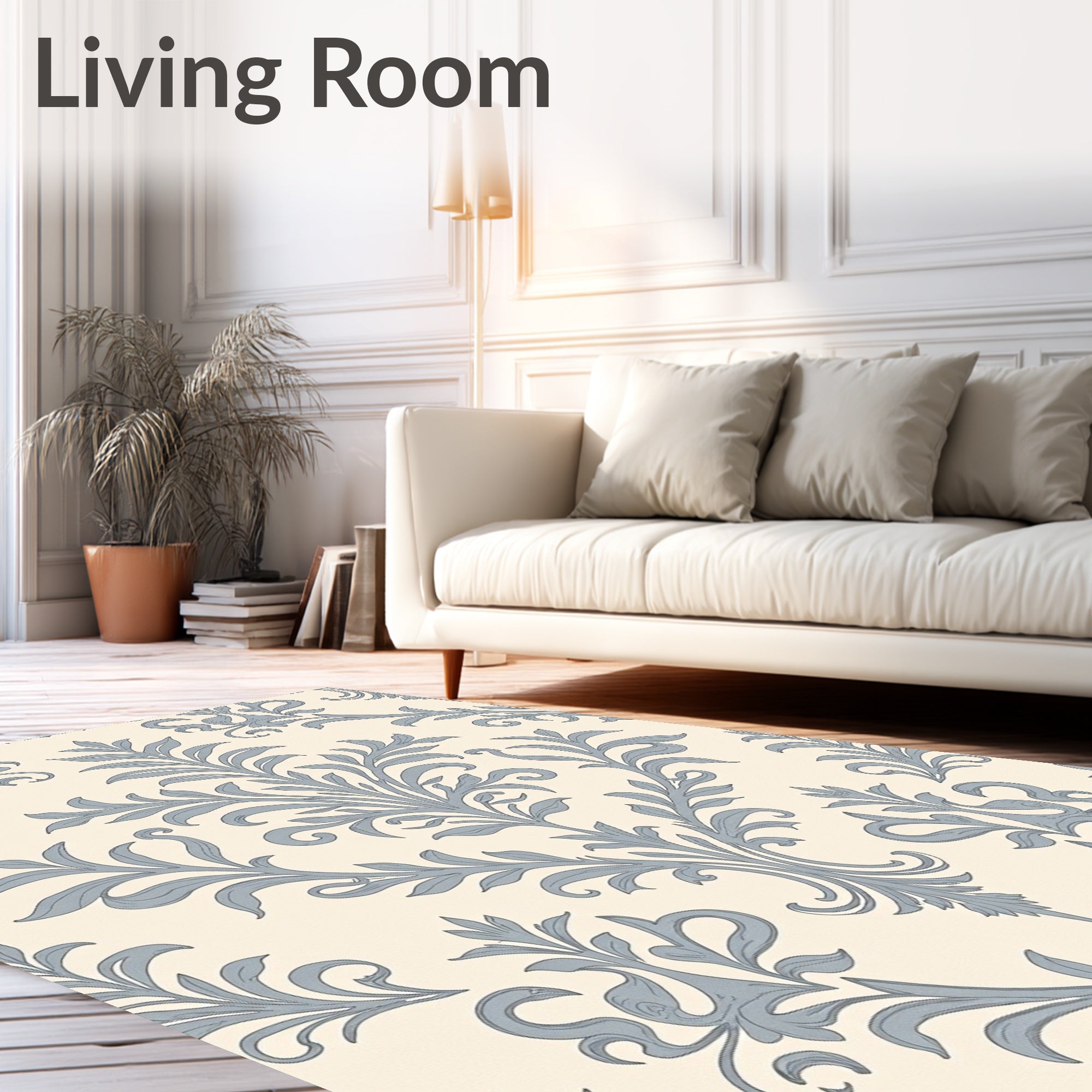 Pale Blue Damask Floral Crest Rug
