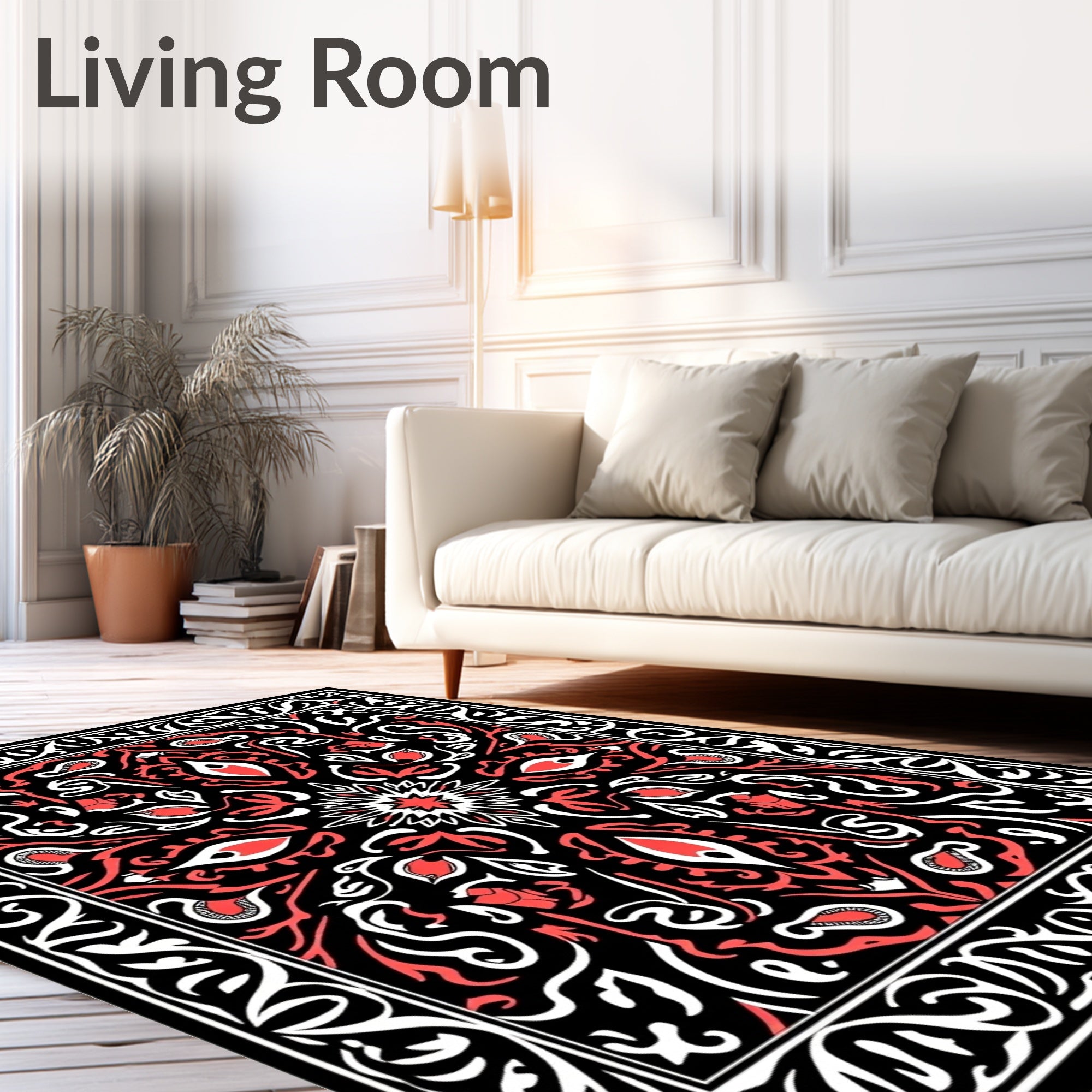 Bold Red Black Paisley Medallion Rug