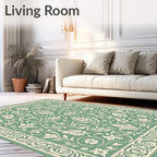 Sage Green Floral Scroll Border Rug