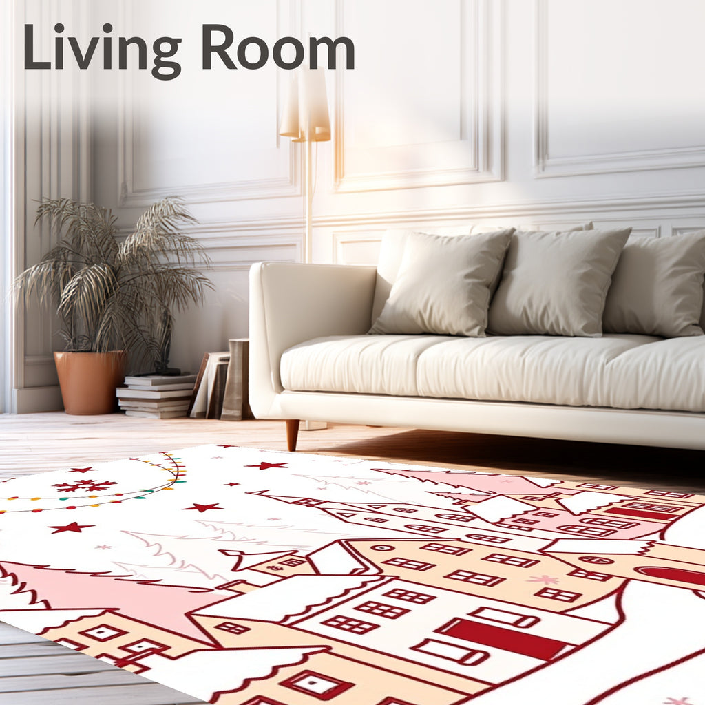 Festive Winter Village with Twinkling Lights Rug