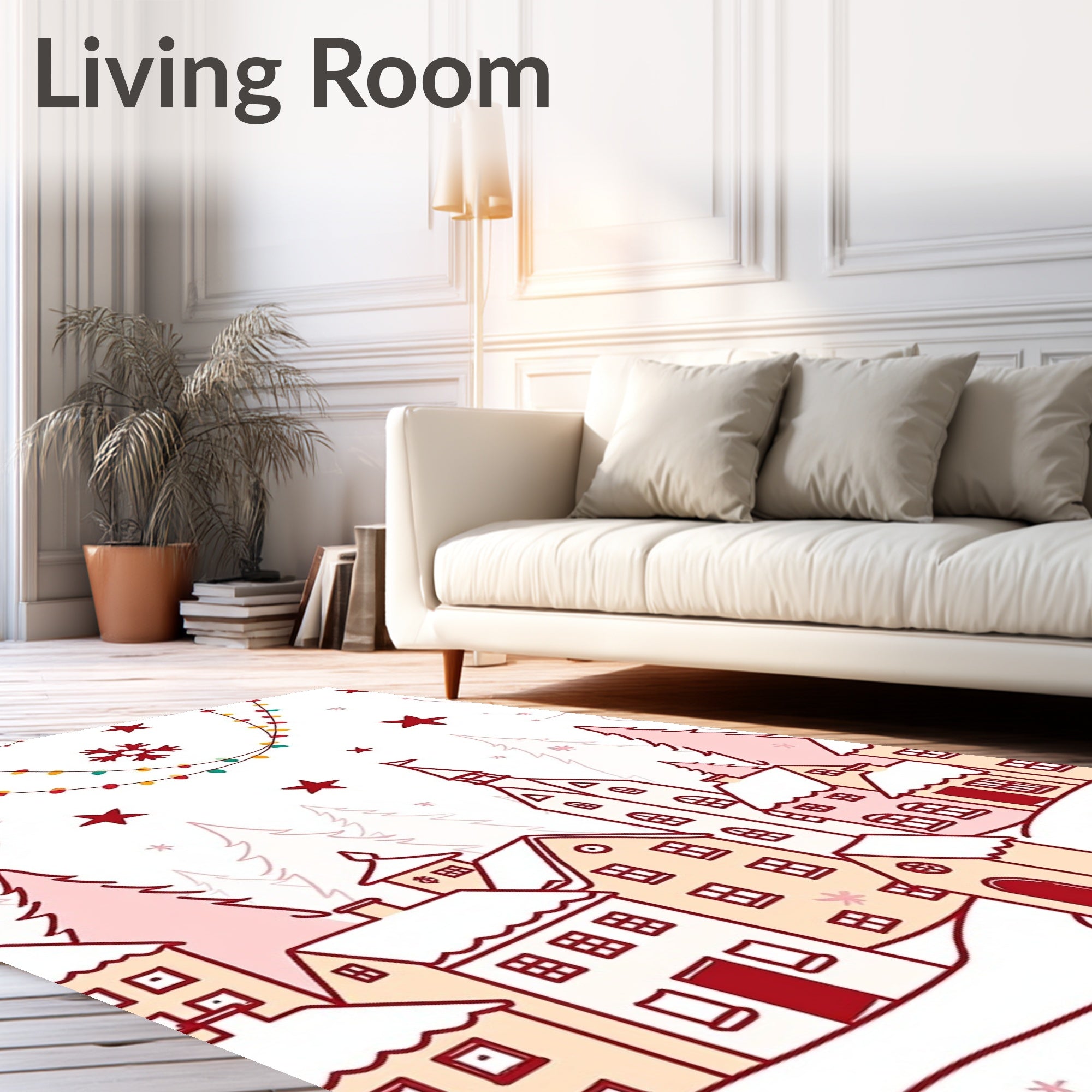 Festive Winter Village with Twinkling Lights Rug