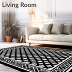 Black White Geometric Quatrefoil Border Rug