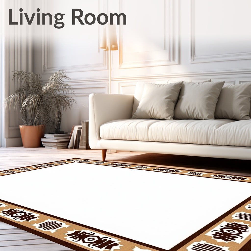 Rustic Earthy Tan Geometric Border Rug