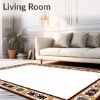 Rustic Earthy Tan Geometric Border Rug