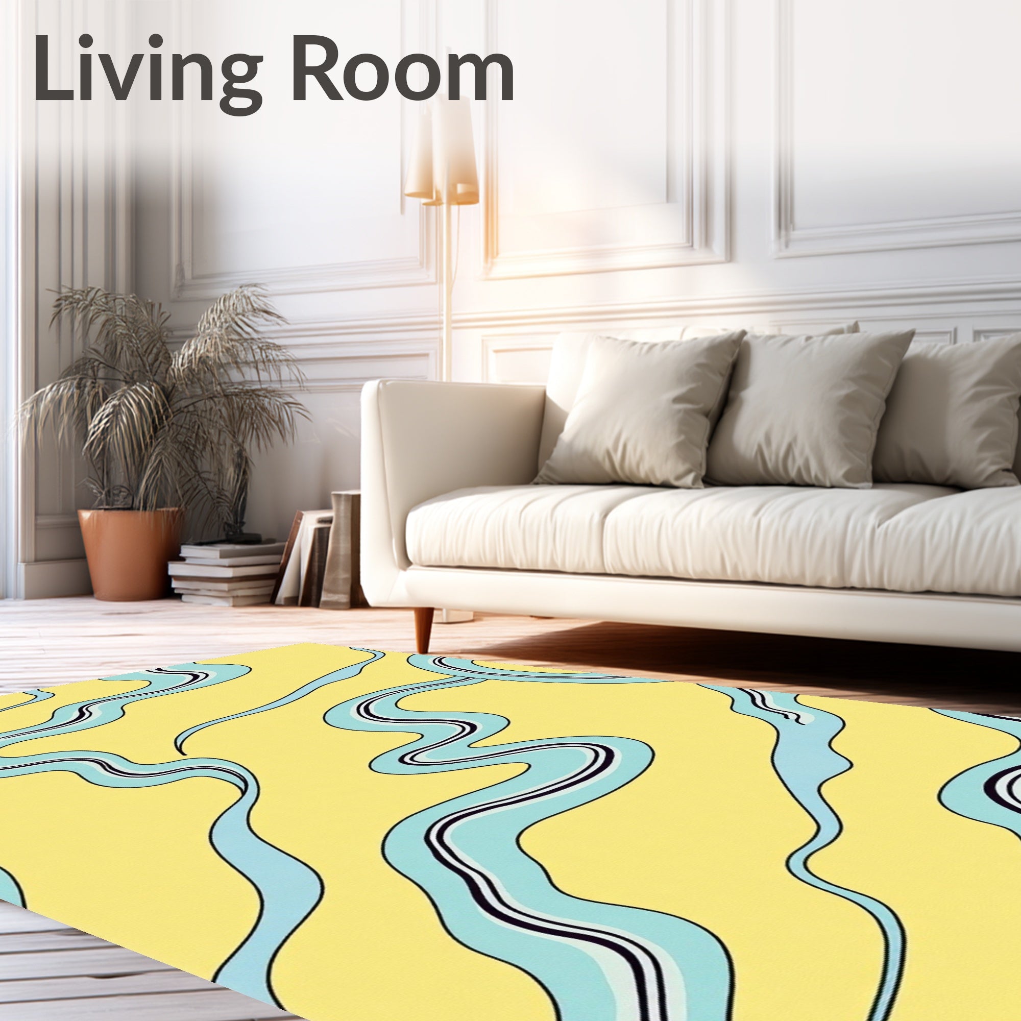 Sunny Yellow Aqua Wavy Rivers Rug