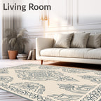 Cream and Blue Arabesque Medallion Rug