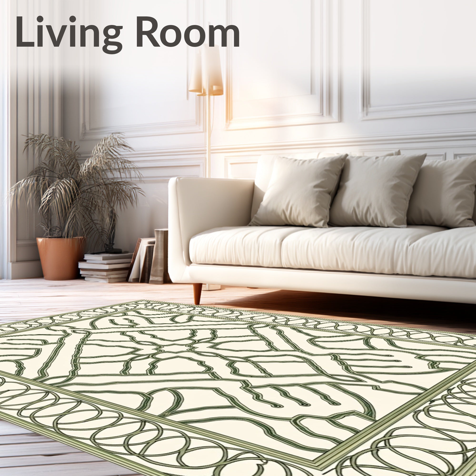 Cream and Sage Interlocking Lattice Rug