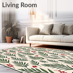 Cream Greenery Red Berry Botanical Rug