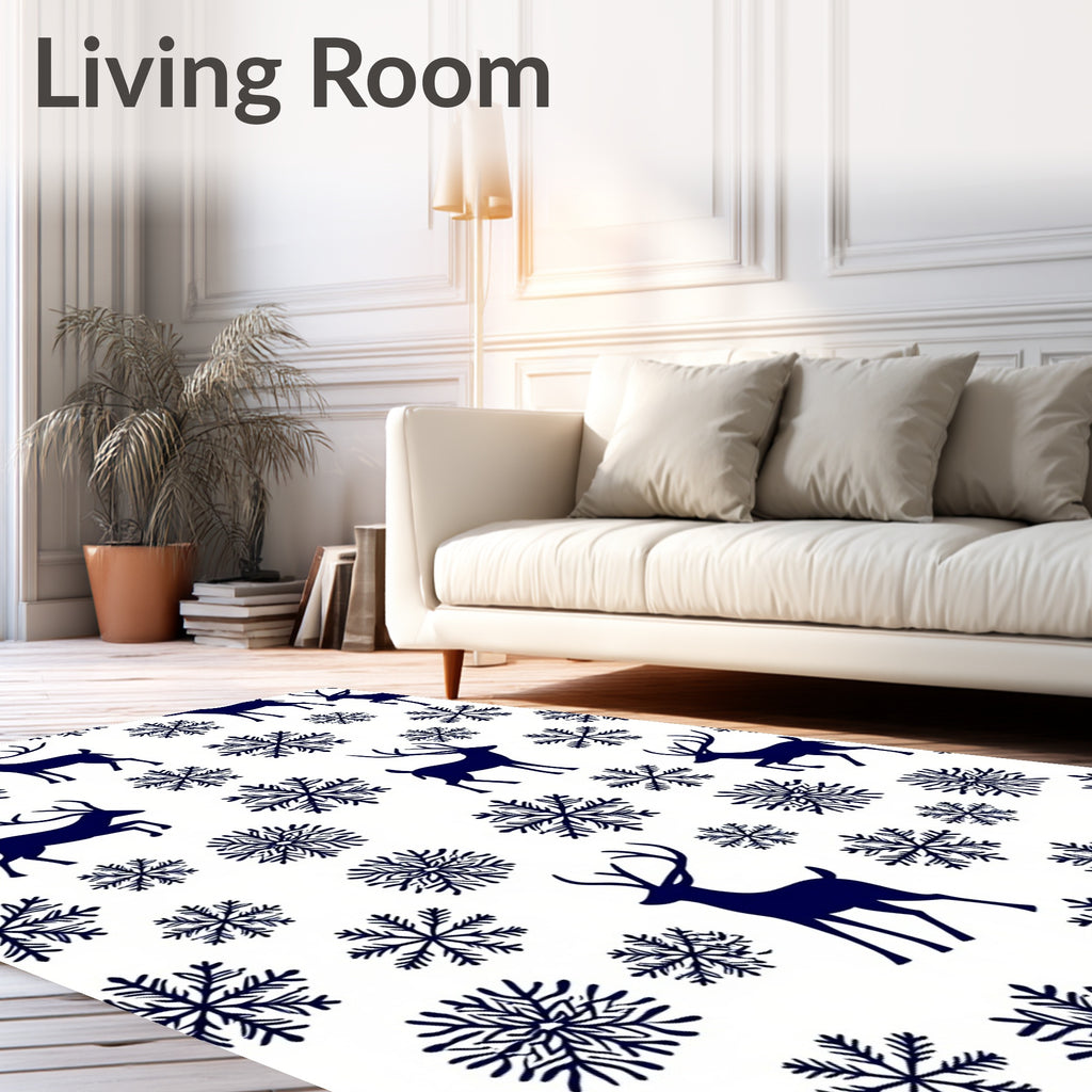 Midnight Blue Deer Snowflake Scatter Rug