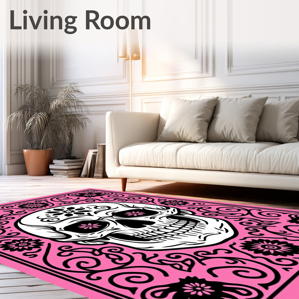 Pink Skull Floral Sugar Candy Art Rug
