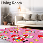 Joyful Santa Claus Starry Pink Holiday Rug