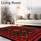 Bold Red Floral Garden Border Rug