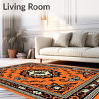 Vibrant Orange Floral Scroll Rug