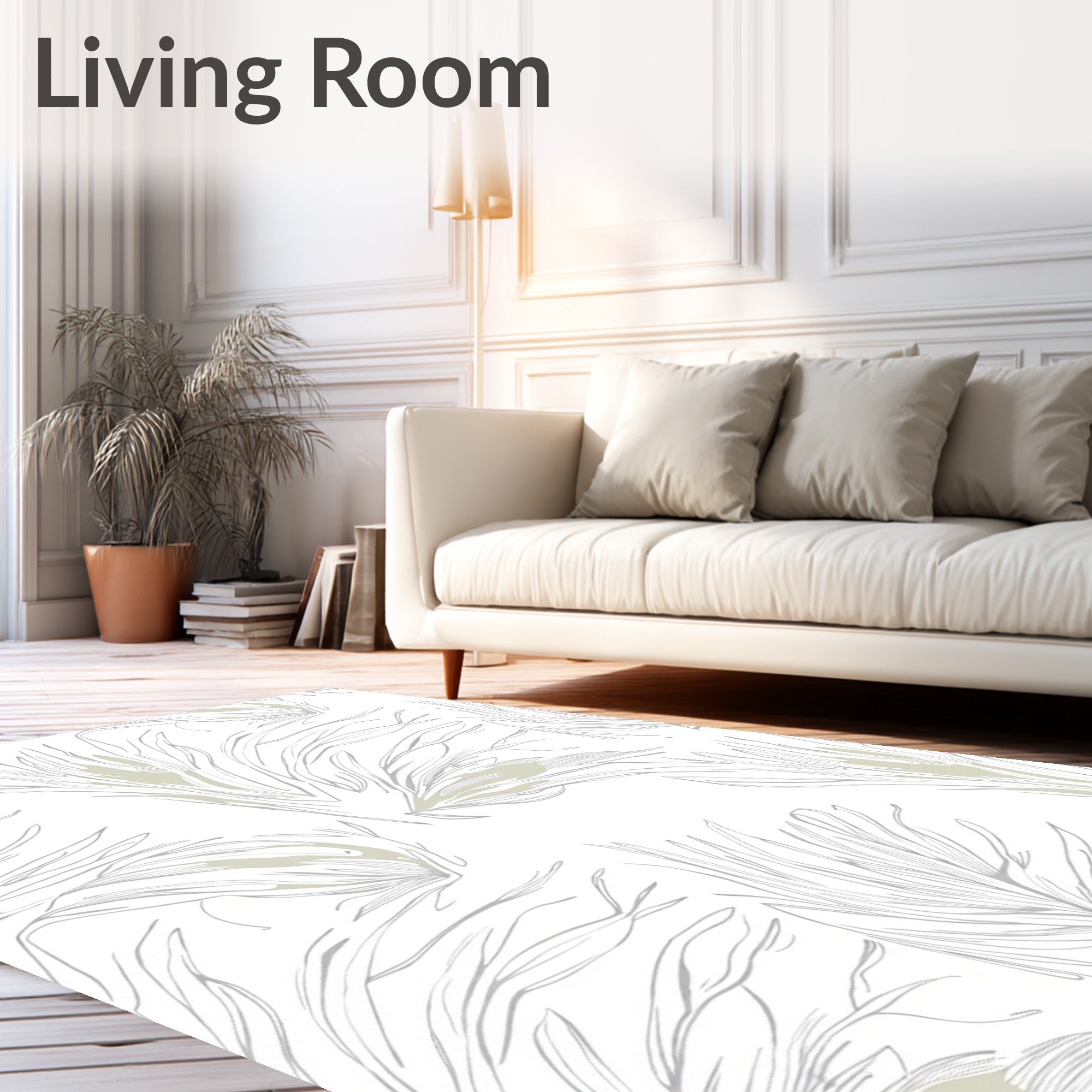 Neutral Feathered Palm Frond Rug