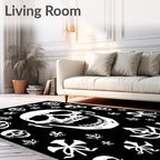 Black White Skull Garden Medallion Rug