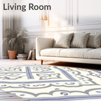 Cream Gray Purple Medallion Scroll Rug