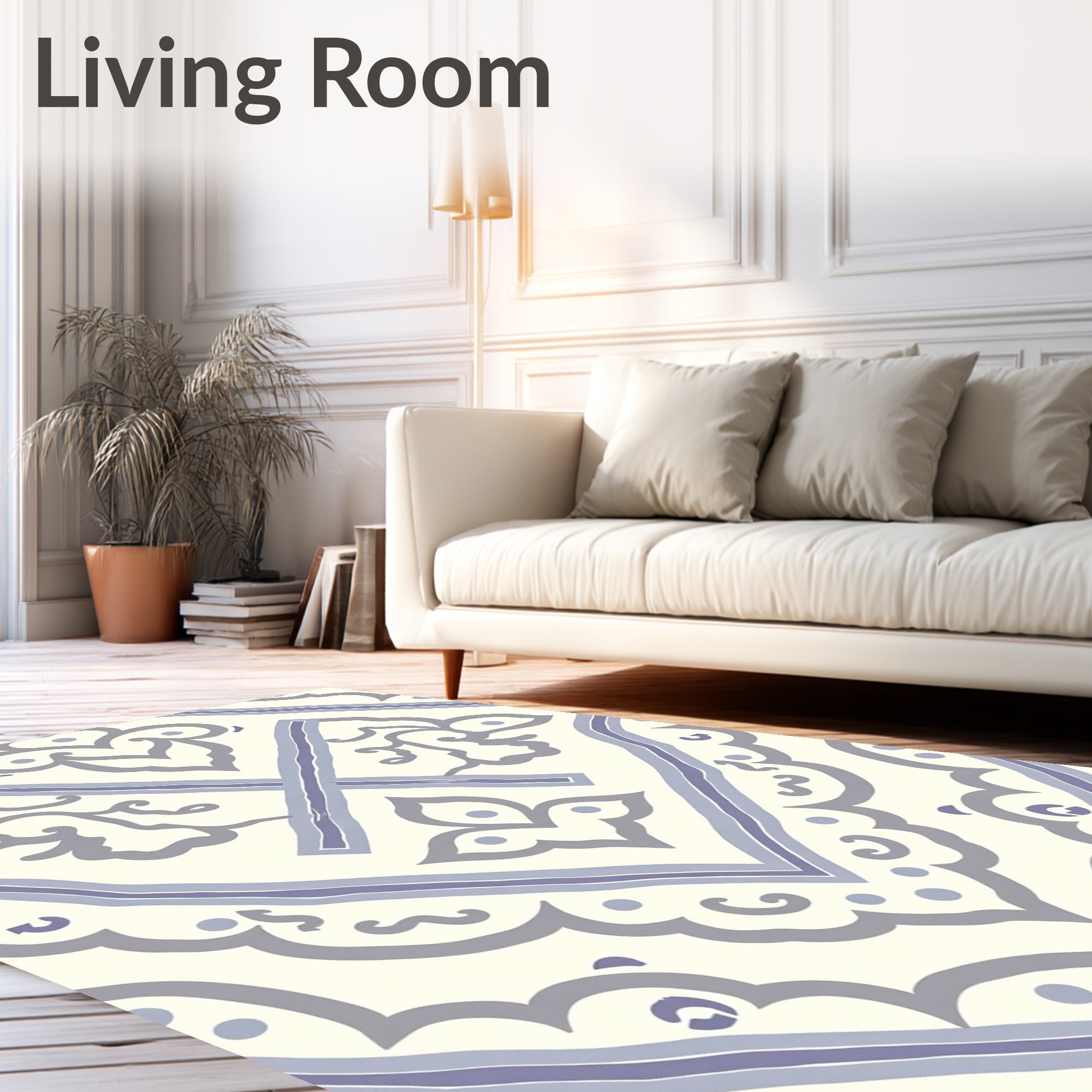 Cream Gray Purple Medallion Scroll Rug