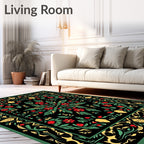 Vibrant Red Floral Botanical Medallion Rug