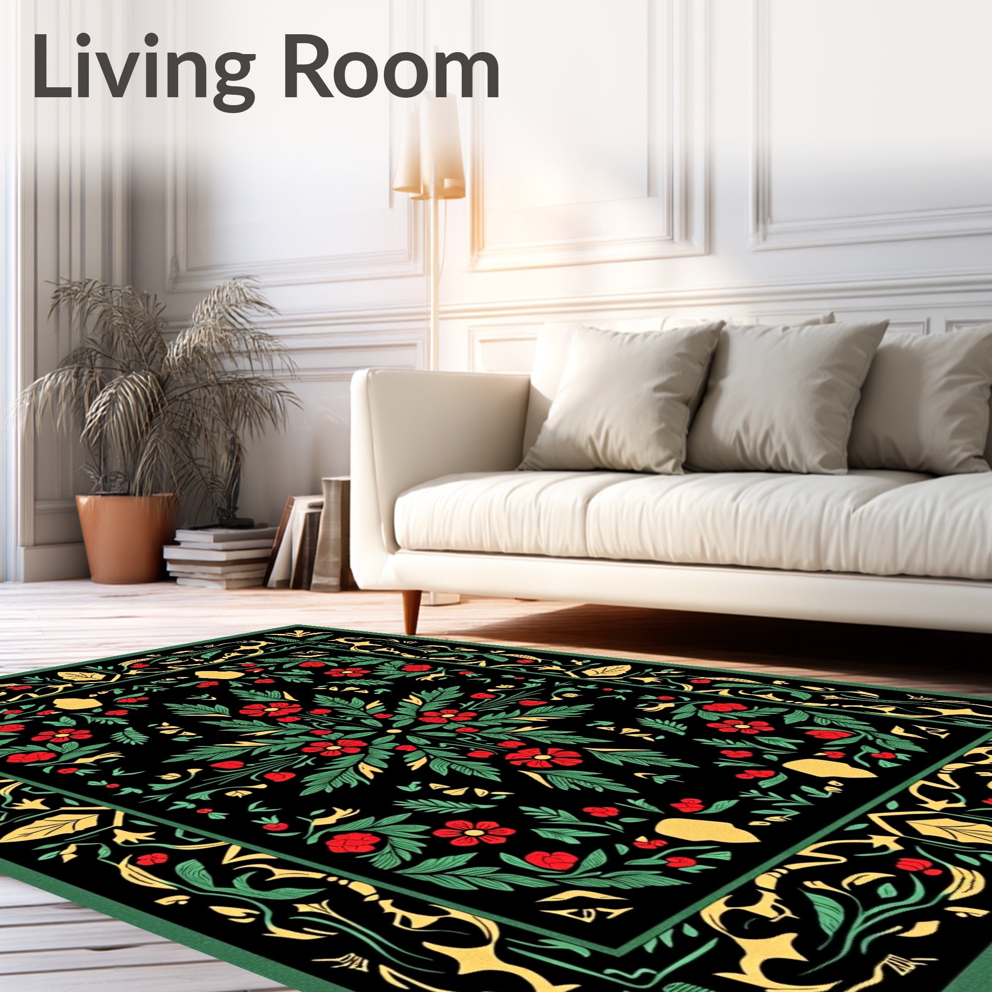 Vibrant Red Floral Botanical Medallion Rug
