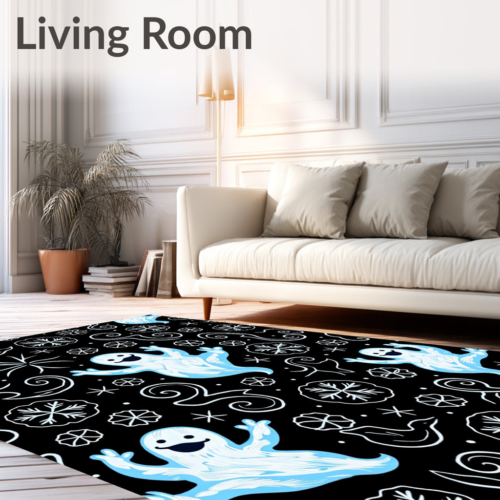 Spooky Blue Ghosts Snowflakes Whimsical Swirls Rug
