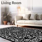 Black White Floral Medallion Art Deco Rug
