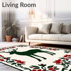 Emerald Deer with Red Floral Border Rug