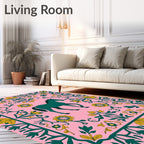 Teal Horse Pink Floral Vine Rug