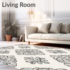 Ornate Gray Damask Floral Elements Rug