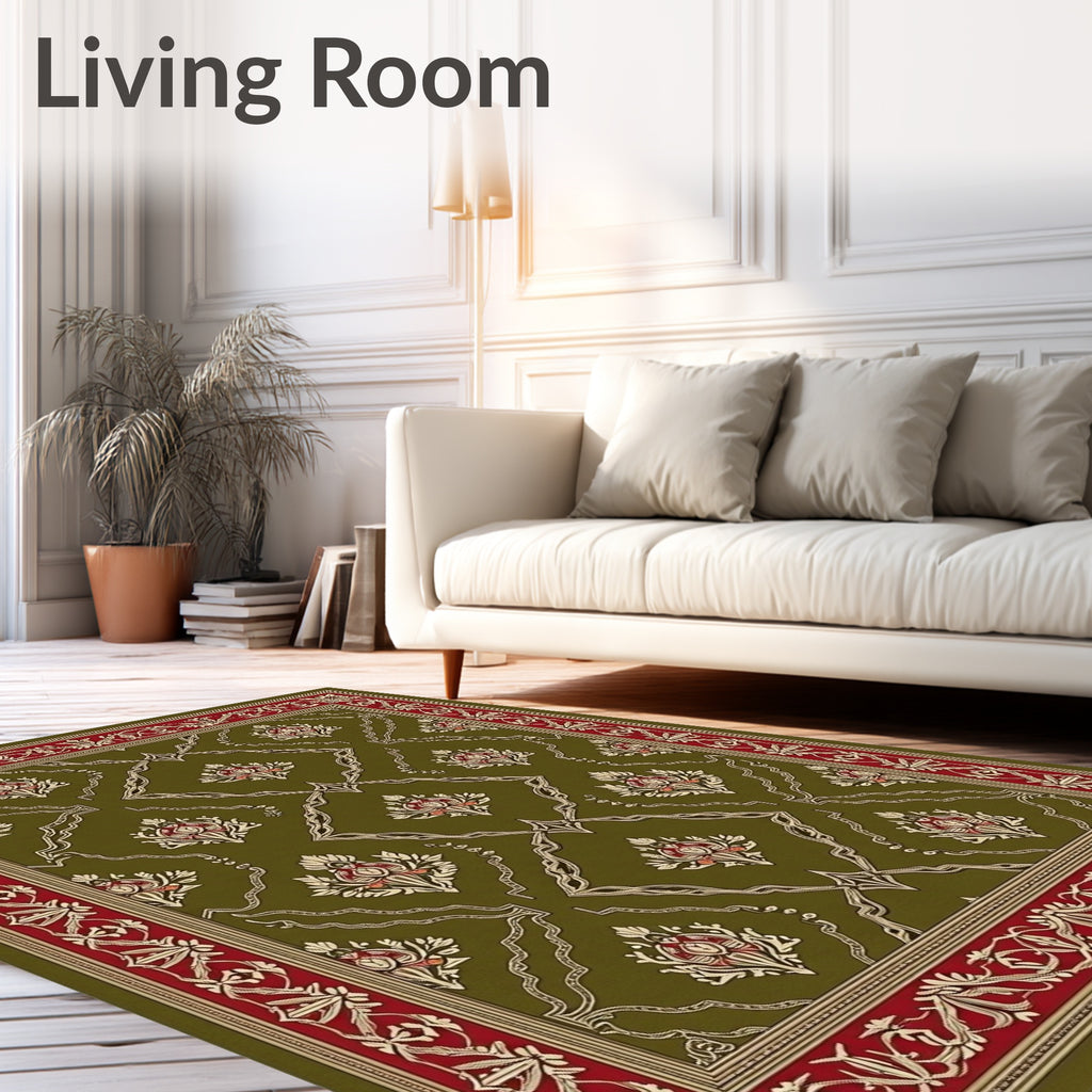 Olive Red Garden Floral Medallion Rug
