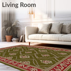 Olive Red Garden Floral Medallion Rug