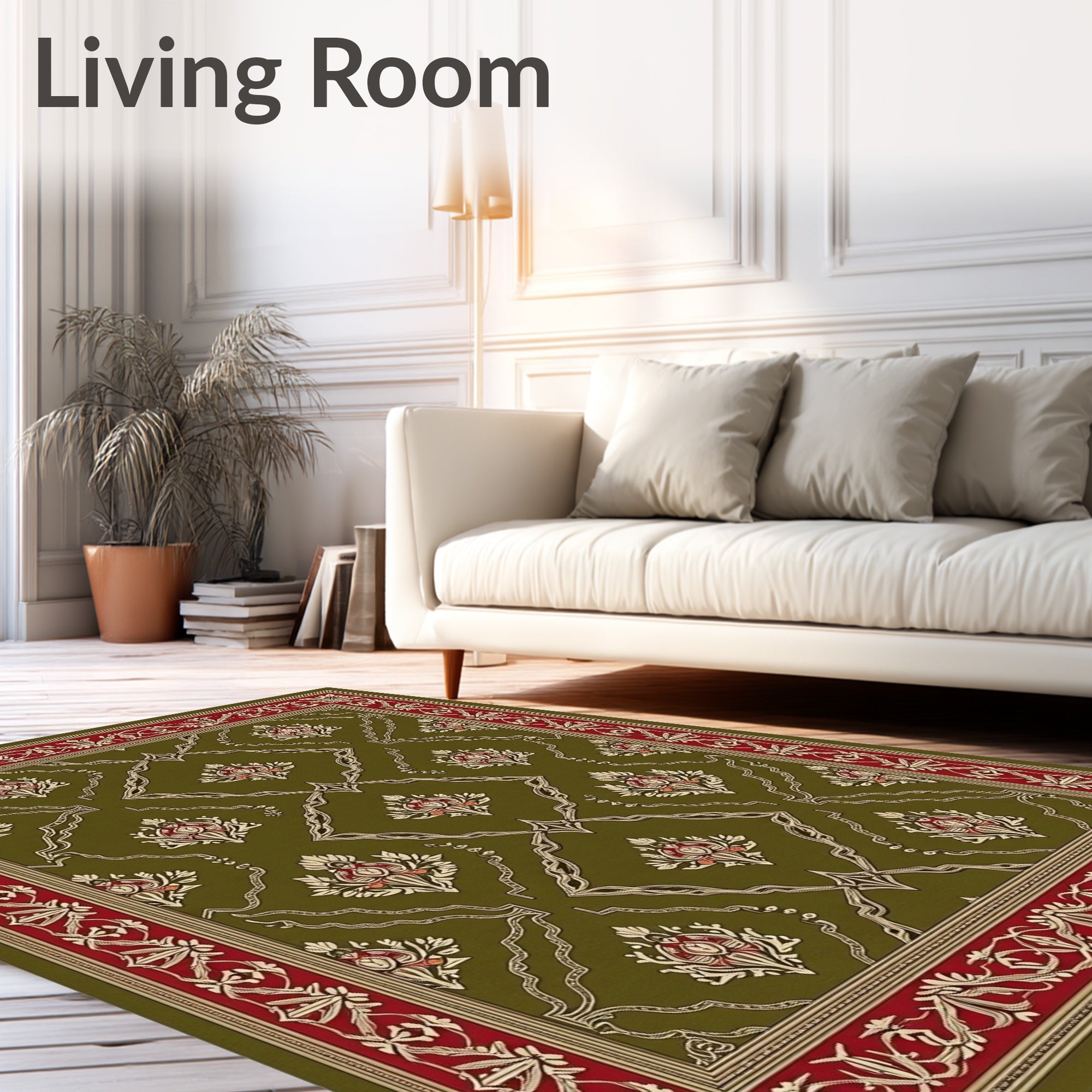 Olive Red Garden Floral Medallion Rug
