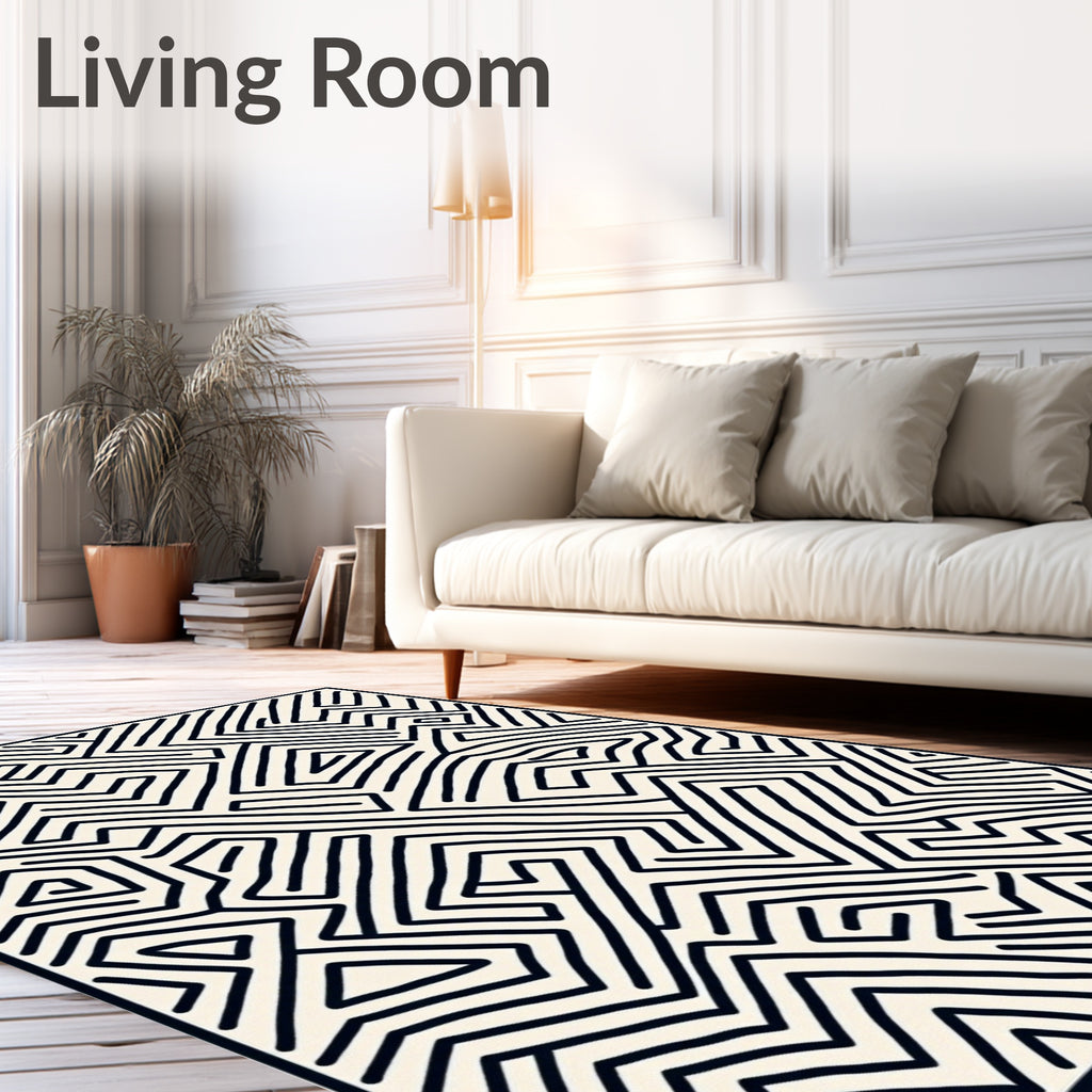 Abstract Black White Maze Lines Rug