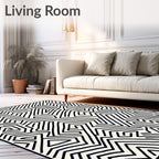 Abstract Black White Maze Lines Rug