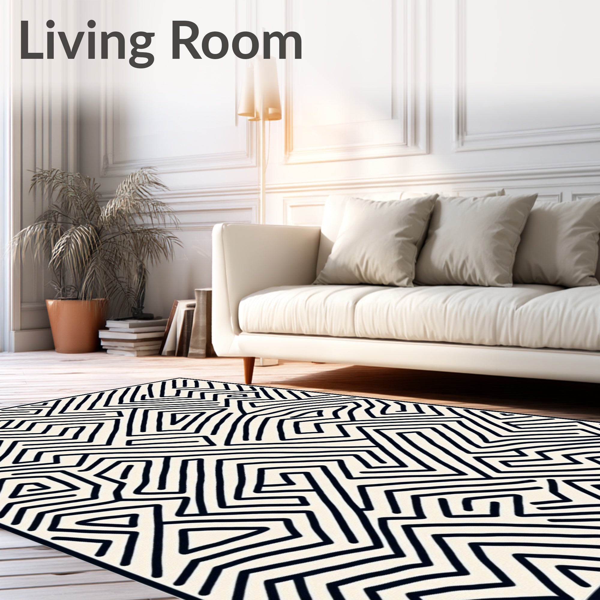 Abstract Black White Maze Lines Rug