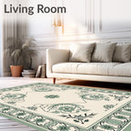 Sage Green Floral Medallion Border Rug