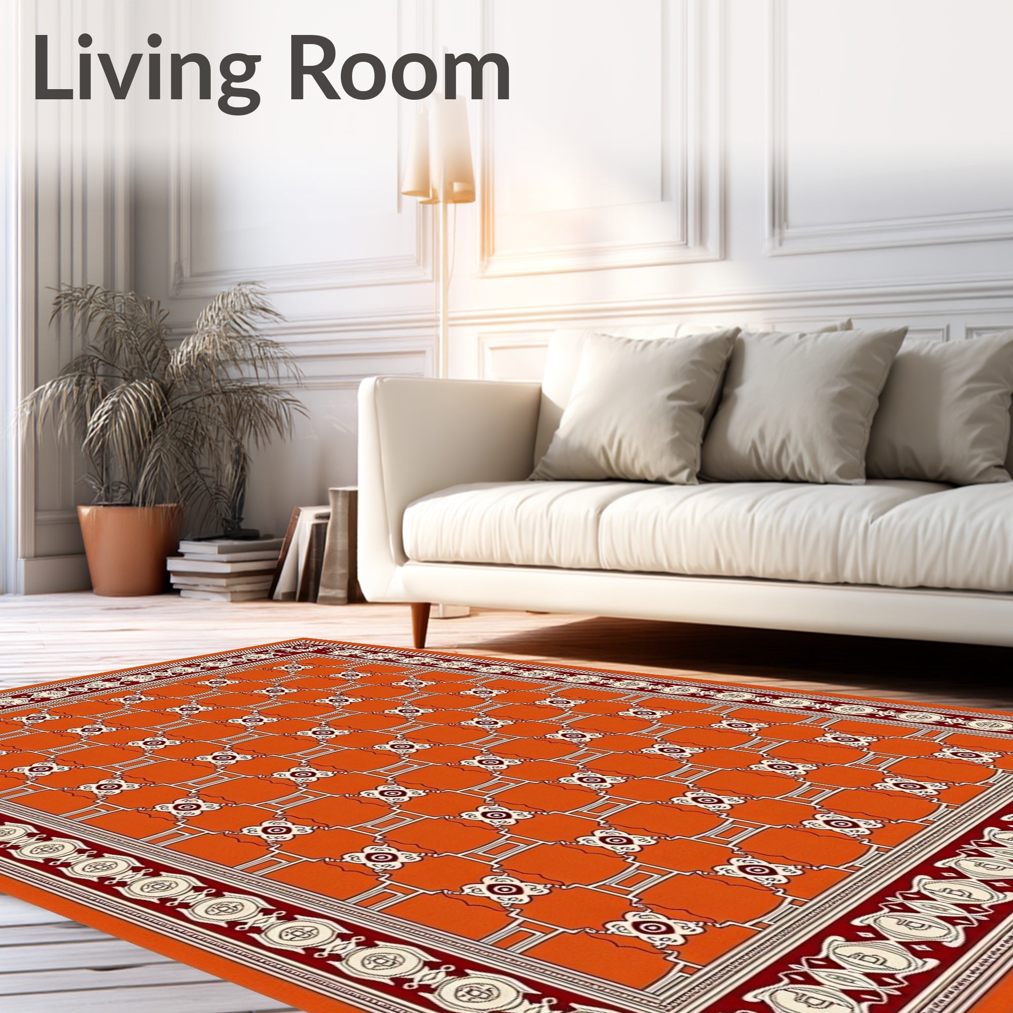 Vibrant Orange Geometric Lattice Rug