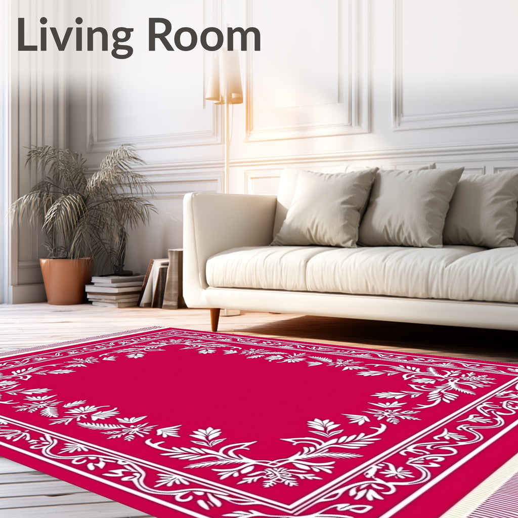Vibrant Fuchsia Floral Border Rug