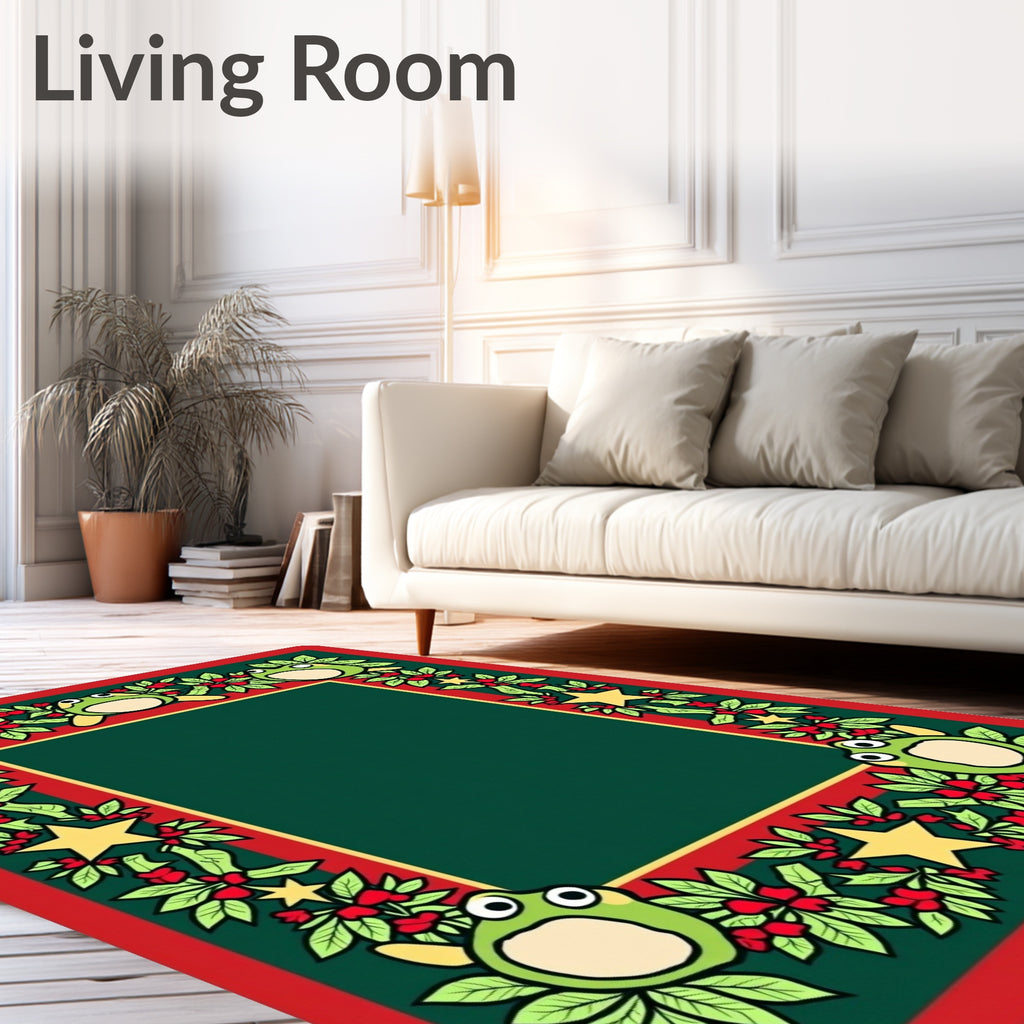 Green Frogs Holly Berry Star Border Rug