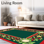Green Frogs Holly Berry Star Border Rug