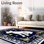 White Dog Golden Stars Navy Border Rug