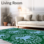 Light Blue Horse Green Floral Tableau Rug
