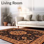 Golden Black Medallion Floral Border Rug