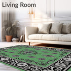 Green Floral Black Decorative Medallion Rug