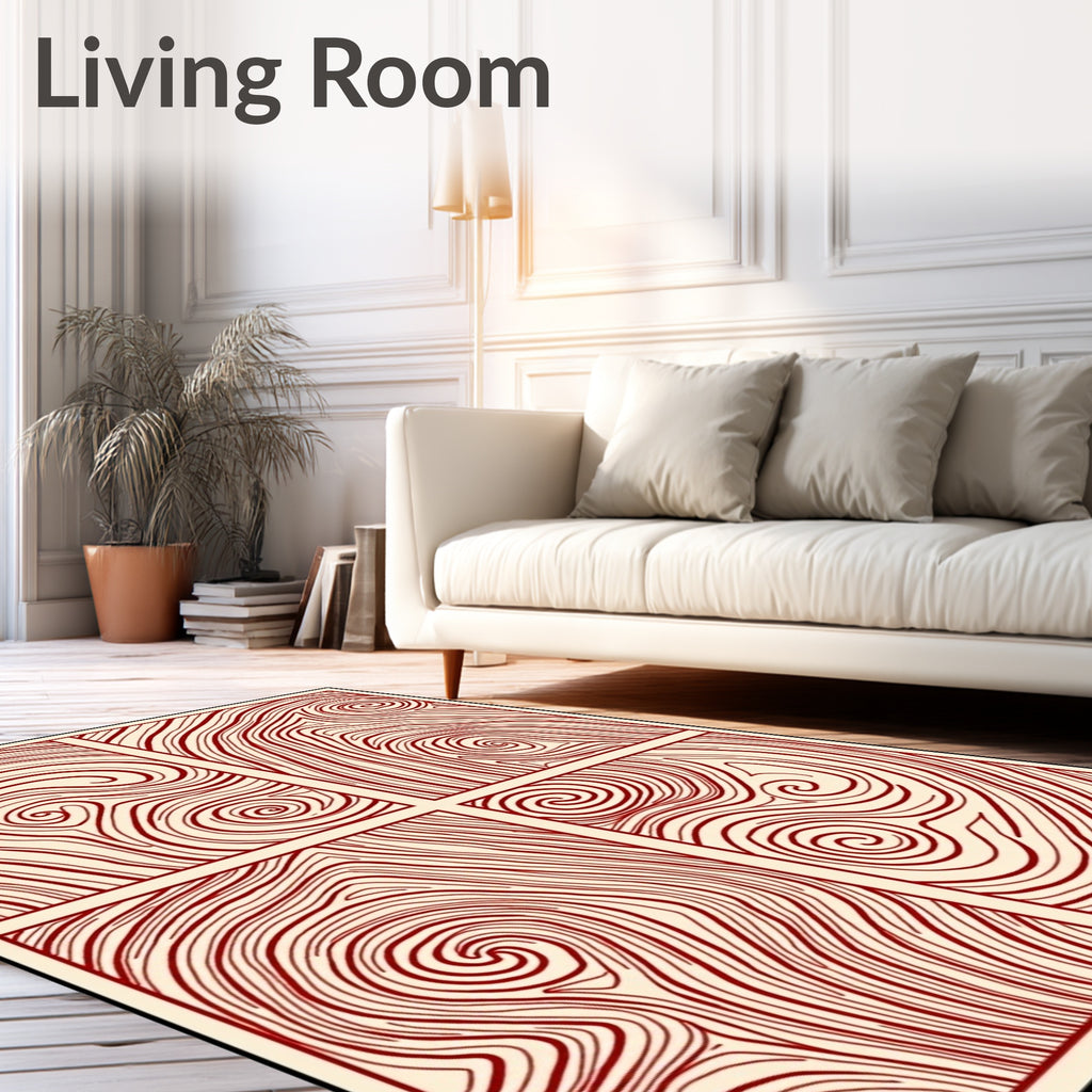 Crimson Swirl Wood Grain Panels Rug