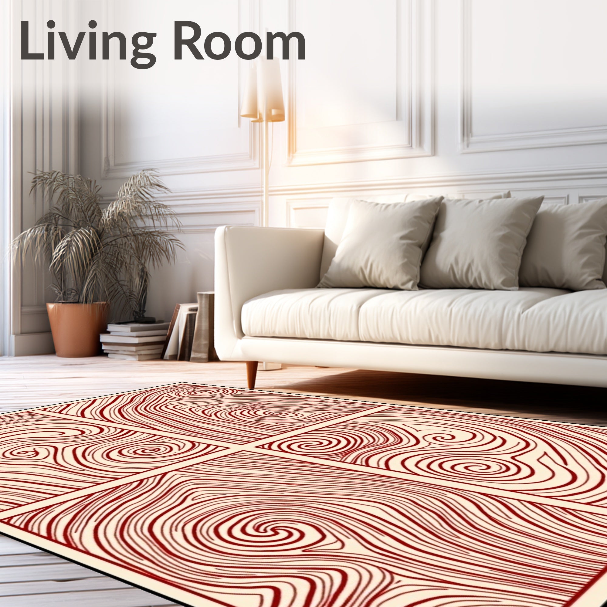 Crimson Swirl Wood Grain Panels Rug