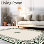 Elegant Ivory Dark Green Scroll Frame Rug